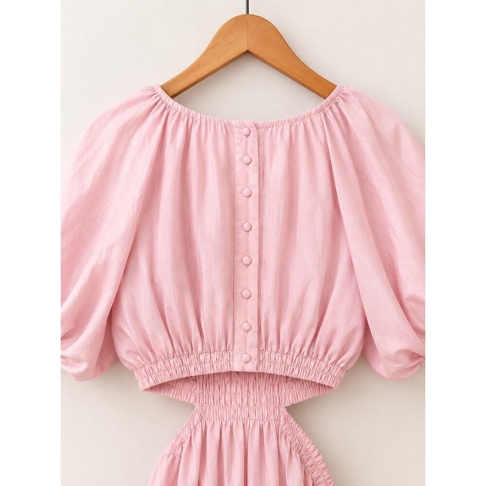 Kourt Pink Feminine Mini Dress Sz M Cottagecore Coquette Puff Sleeve Romantic - Picture 3 of 4